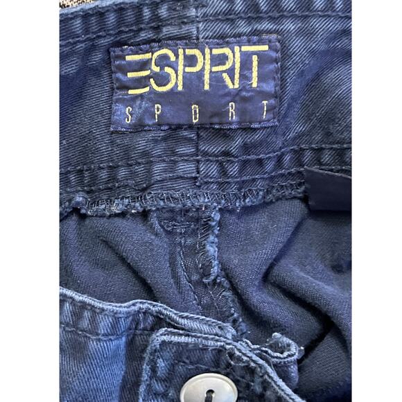 Vintage Esprit Sport Pleated High Waist Cotton Trousers Navy Blue Modern Size S - Picture 3 of 9